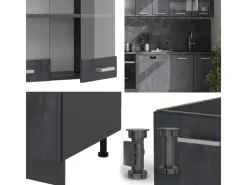 Online Vicco R-Line KomplettKüche Schwarz Beton/Anthrazit 300 cm AP Anthrazit ohne E-Geräte Beton Anthrazit