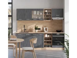 Vicco R-Line Komplettküche Schwarz Beton/Goldkraft Eiche 240 cm AP Anthrazit ohne E-Geräte< Einbauküchen