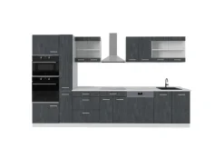 Einbauküchen<Vicco R-Line Komplettküche Schwarz Beton/Weiß 350 cm AP Marmor ohne E-Geräte
