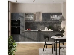 Einbauküchen<Vicco R-Line Komplettküche Schwarz Beton/Weiß 350 cm AP Marmor ohne E-Geräte