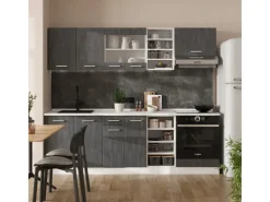 Vicco R-Line Komplettküche Schwarz Beton/Weiß 240 cm AP Eiche ohne E-Geräte< Einbauküchen