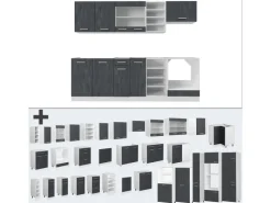 Vicco R-Line Komplettküche Schwarz Beton/Weiß 240 cm AP Eiche ohne E-Geräte< Einbauküchen