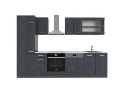 Vicco R-Line KomplettKüche Schwarz Beton/Anthrazit 300 cm AP Marmor ohne E-Geräte Beton Anthrazit