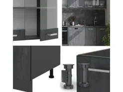 Kühlschränke|Einbauküchen<Vicco R-Line Komplettküche Schwarz Beton/Anthrazit 300 cm AP Eiche ohne E-Geräte