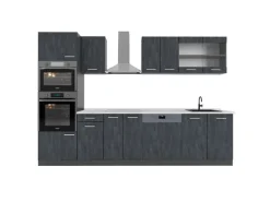Einbauküchen<Vicco R-Line KomplettKüche Schwarz Beton/Anthrazit 300 cm AP Marmor Opt 2 ohne E-Geräte