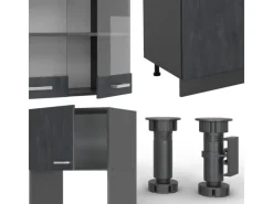 Einbauküchen<Vicco R-Line KomplettKüche Schwarz Beton/Anthrazit 300 cm AP Marmor Opt 2 ohne E-Geräte