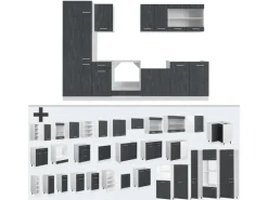 Kühlschränke<Vicco R-Line KomplettKüche Schwarz Beton/Weiß 300 cm ohne Arbeitsplatte ohne E-Geräte