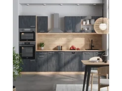 New Vicco R-Line Komplettküche Schwarz Beton/Goldkraft Eiche 300 cm AP Anthrazit ohne E-Geräte Beton Dunkelgrau