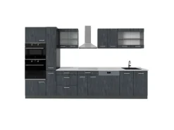 Vicco R-Line Komplettküche Schwarz Beton/Anthrazit 350 cm AP Marmor ohne E-Geräte< Einbauküchen