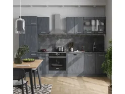 Einbauküchen<Vicco R-Line KomplettKüche Schwarz Beton/Anthrazit 300 cm ohne Arbeitsplatte ohne E-Geräte