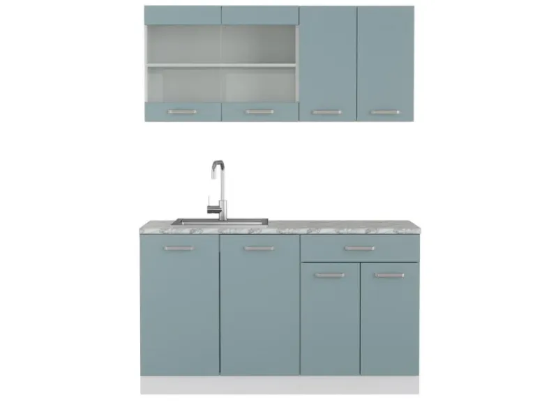 Vicco R-Line Mini-Küche Blau-Grau 140 cm AP Marmor ohne E-Geräte< Single-Küchen|Miniküchen