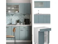 Vicco R-Line Mini-Küche Blau-Grau 140 cm AP Marmor ohne E-Geräte< Single-Küchen|Miniküchen