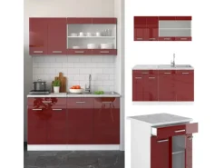 Single-Küchen|Miniküchen<Vicco R-Line Mini-Küche Bordeaux Hochglanz/Weiß 140 cm ohne Arbeitsplatte ohne E-Geräte