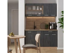 Clearance Vicco R-Line Mini-Küche Schwarz Beton/Goldkraft Eiche 140 cm ohne Arbeitsplatte ohne E-Geräte Beton Dunkelgrau