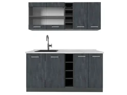 Miniküchen|Single-Küchen<Vicco R-Line Mini-Küche Schwarz Beton/Anthrazit 160 cm AP Marmor ohne E-Geräte
