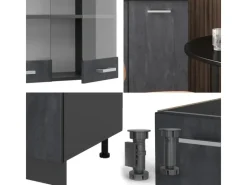 Miniküchen|Single-Küchen<Vicco R-Line Mini-Küche Schwarz Beton/Anthrazit 140 cm AP Anthrazit ohne E-Geräte
