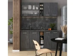 Miniküchen|Single-Küchen<Vicco R-Line Mini-Küche Schwarz Beton/Anthrazit 160 cm AP Anthrazit ohne E-Geräte