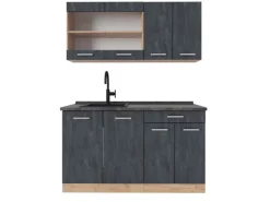 Single-Küchen|Miniküchen<Vicco R-Line Mini-Küche Schwarz Beton/Goldkraft Eiche 140 cm AP Anthrazit ohne E-Geräte