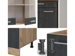 Single-Küchen|Miniküchen<Vicco R-Line Mini-Küche Schwarz Beton/Goldkraft Eiche 140 cm AP Anthrazit ohne E-Geräte