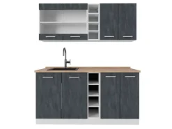 Vicco R-Line Mini-Küche Schwarz Beton/Weiß 160 cm AP Eiche ohne E-Geräte< Miniküchen|Single-Küchen