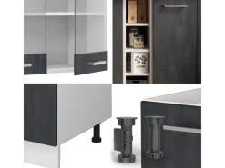 Vicco R-Line Mini-Küche Schwarz Beton/Weiß 160 cm AP Eiche ohne E-Geräte< Miniküchen|Single-Küchen