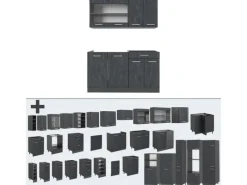 Single-Küchen|Miniküchen<Vicco R-Line Mini-Küche Schwarz Beton/Anthrazit 140 cm AP Eiche ohne E-Geräte