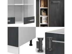 Hot Vicco R-Line Mini-Küche Schwarz Beton/Weiß 160 cm ohne Arbeitsplatte ohne E-Geräte Beton Dunkelgrau