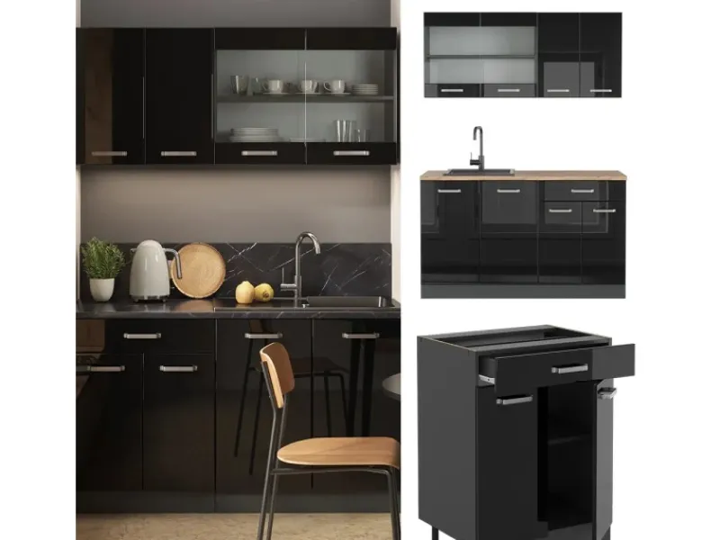 Vicco R-Line Mini-Küche /Anthrazit 140 cm ohne Arbeitsplatte ohne E-Geräte< Single-Küchen|Miniküchen