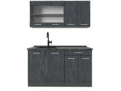 Miniküchen|Single-Küchen<Vicco R-Line Mini-Küche Schwarz Beton/Anthrazit 140 cm ohne Arbeitsplatte ohne E-Geräte