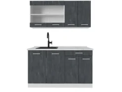 Miniküchen<Vicco R-Line Mini-Küche Schwarz Beton/Weiß 140 cm ohne Arbeitsplatte ohne E-Geräte