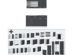 Miniküchen<Vicco R-Line Mini-Küche Schwarz Beton/Weiß 140 cm ohne Arbeitsplatte ohne E-Geräte