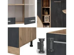Discount Vicco R-Line Mini-Küche Schwarz Beton/Goldkraft Eiche 160 cm AP Anthrazit ohne E-Geräte Beton Dunkelgrau