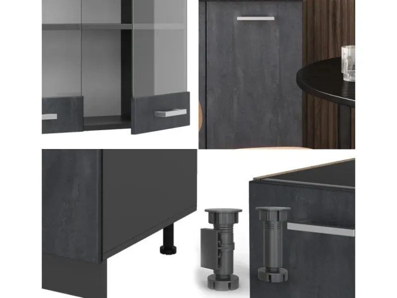Single-Küchen|Miniküchen<Vicco R-Line Mini-Küche Schwarz Beton/Anthrazit 140 cm AP Marmor ohne E-Geräte