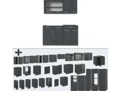 Single-Küchen|Miniküchen<Vicco R-Line Mini-Küche Schwarz Beton/Anthrazit 140 cm AP Marmor ohne E-Geräte
