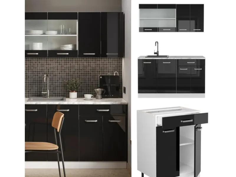 Single-Küchen|Miniküchen<Vicco R-Line Mini-Küche 140 cm AP Marmor ohne E-Geräte