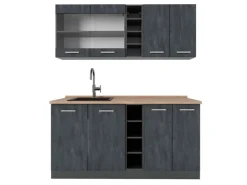 Vicco R-Line Mini-Küche Schwarz Beton/Anthrazit 160 cm AP Eiche ohne E-Geräte Beton Anthrazit