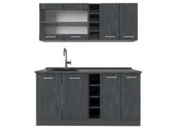 Vicco R-Line Mini-Küche Schwarz Beton/Anthrazit 160 cm ohne Arbeitsplatte ohne E-Geräte< Miniküchen|Kühlschränke