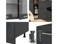 Vicco R-Line Mini-Küche Schwarz Beton/Anthrazit 160 cm ohne Arbeitsplatte ohne E-Geräte< Miniküchen|Kühlschränke
