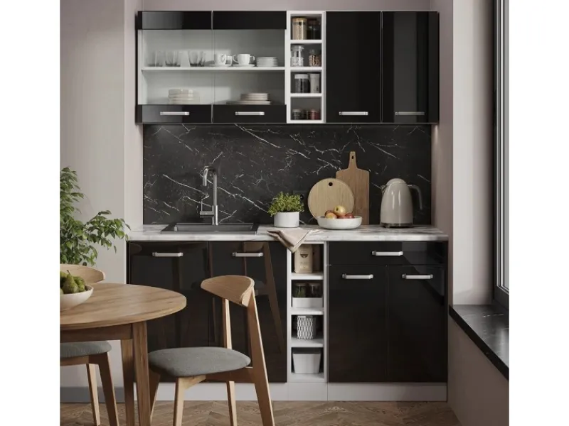 Vicco R-Line Mini-Küche /Weiß 160 cm ohne Arbeitsplatte ohne E-Geräte< Single-Küchen|Miniküchen