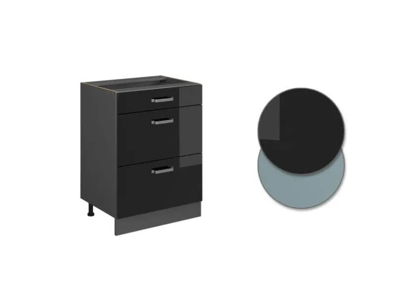 Online Vicco R-Line Schwarz Hochglanz/Anthrazit 60 cm mit Schubladen ohne Arbeitsplatte Schwarz Glänzend