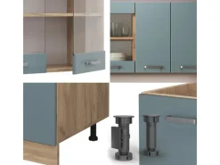 Vicco R-Line Single Küche Blau-Grau/Goldkraft Eiche 140 cm ohne Arbeitsplatte ohne E-Geräte< Single-Küchen|Herde
