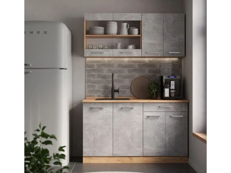 Vicco R-Line Single Küche /Goldkraft Eiche 140 cm AP Anthrazit ohne E-Geräte< Single-Küchen