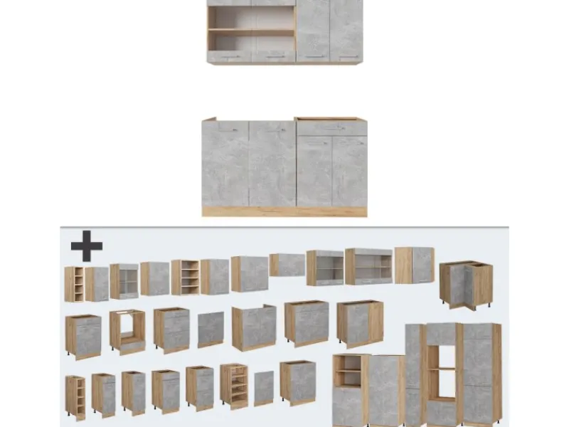 Vicco R-Line Single Küche /Goldkraft Eiche 140 cm AP Anthrazit ohne E-Geräte< Single-Küchen