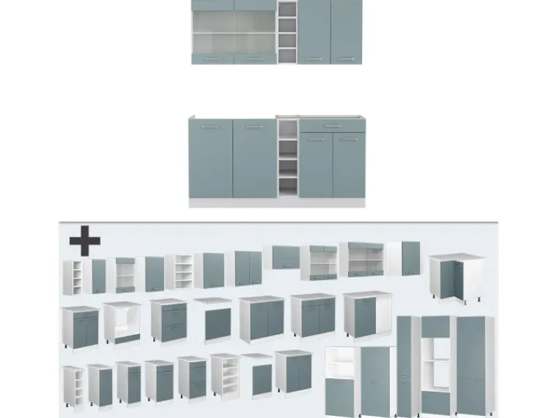 Single-Küchen<Vicco R-Line Single Küche Blau-Grau/Weiß 160 cm ohne Arbeitsplatte ohne E-Geräte