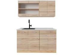 Vicco R-Line Single Küche Sonoma/Goldkraft Eiche 140 cm AP Marmor ohne E-Geräte< Single-Küchen