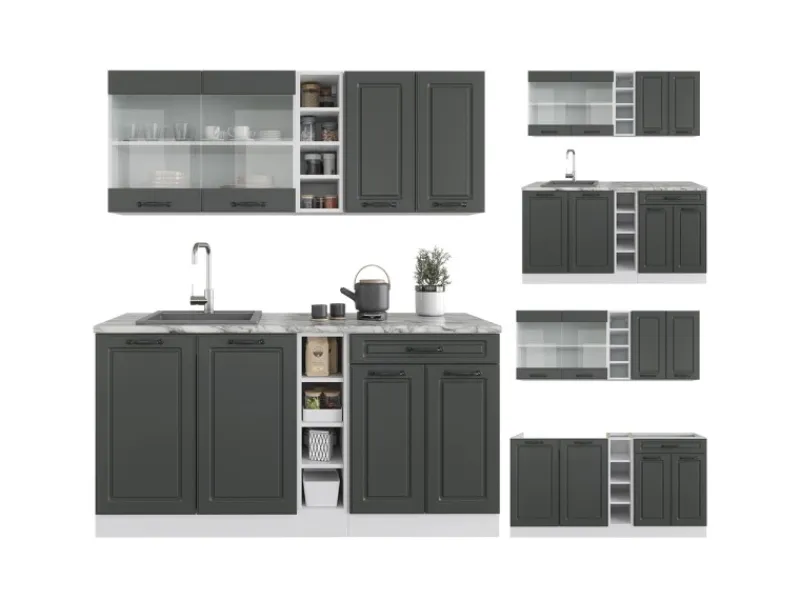 Single-Küchen<Vicco R-Line Singleküche Anthrazit Landhaus/Weiß 160 cm ohne Arbeitsplatte ohne E-Geräte