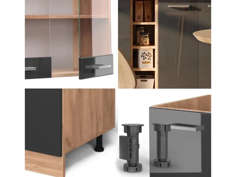 Single-Küchen<Vicco R-Line Singleküche /Goldkraft Eiche 160 cm ohne Arbeitsplatte ohne E-Geräte