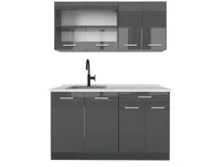 Single-Küchen|Miniküchen<Vicco R-Line Singleküche Hochglanz/ 140 cm AP Marmor ohne E-Geräte