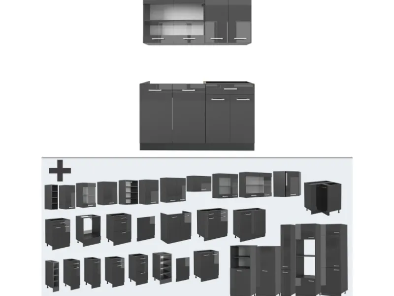 Single-Küchen|Miniküchen<Vicco R-Line Singleküche Hochglanz/ 140 cm AP Marmor ohne E-Geräte