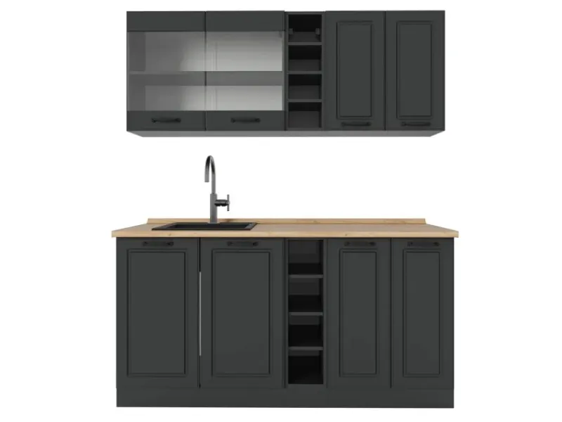 Vicco R-Line Singleküche Landhaus/ 160 cm AP Eiche ohne E-Geräte< Single-Küchen